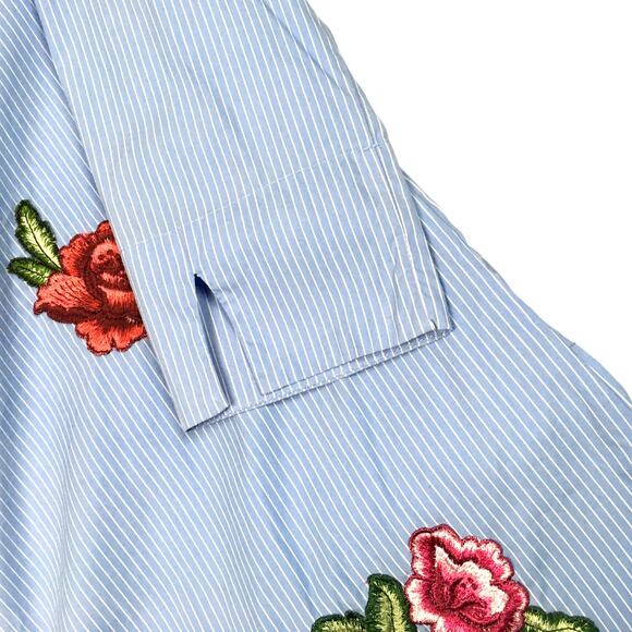 Zara Woman Tunic Dress Flower Embroidery Blue White Striped Women's S Casual‎ - Picture 9 of 9